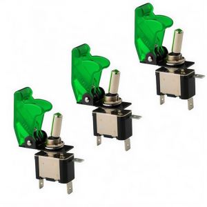 Interrupteur à bascule à LED vert 12 V 20 A (28 x 16 x 61 mm), levier marche/arrêt, interrupteur à bascule éclairé modifié pour voiture avec couvercle