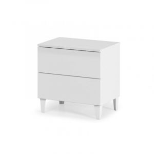 Table de chevet 50x34x49 cm blanc brillant avec 2 tiroirs – Catania