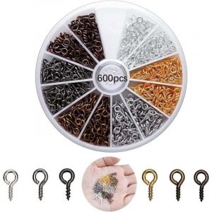 600PCS Mini Crochet a Visser 4x8mm Piton &agrave; Visser Piton &agrave; Vis Crochet Vis Oeillets Rond Pitons Metal Piton a Oeil Petite Vis &agrave; Oeil Auto-taraudeuses