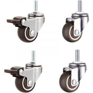 Ymyny - Pcs Roulette Pivotante avec Frein et 2 Pcs Roulette Pivotante sans Frein, Roulette à Tige Filetée M8, 1,5 inch