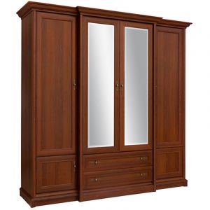 Armoire Placard &agrave; 6 portes 2 tiroirs et miroir coloris ch&acirc;taigne - Longueur 227 x Profondeur 53-65,5 x Hauteur 225 cm