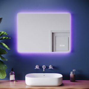 SIRHONA Miroir lumineux de salle de bain - Miroir de salle de bain carr&eacute; antibu&eacute;e avec Bluetooth et &eacute;clairage tricolore, prise &eacute;lectrique int&eacute;gr&eacute;e,