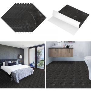Swanew Dalles de sol pvc adhésives -4 Boites de 44 dalles vinyle auto-adhésives - Marbre noir - ca.4 m²
