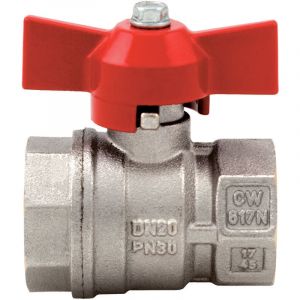 Vanne boisseau sph&eacute;rique - Laiton - f/f - Poign&eacute;e papillon rouge 20X27