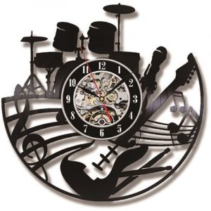 Horloge Murale D&eacute;corative "Guitare et Vinyle" - Design Moderne et Cr&eacute;atif - &OElig;uvre d'Art Murale pour Salon/Chambre - 12 Pouces (30cm) LED