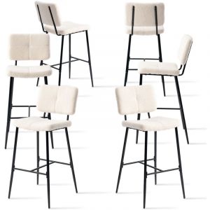 MEUBLES COSY Lot de 6 Tabouret de Bar Scandinave - Si&egrave;ge Rembourr&eacute;s de 75 cm de Haut - Chaises Hautes en bouclette Beige - pieds et repose pieds en