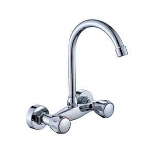 Robinet mural de cuisine pour évier, lave-linge et lavabo de salle de bain mural avec 2 boutons, aérateur d'économie. Chrome