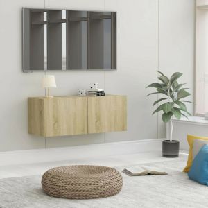 Meuble tv 2 Tiroirs : 80 x 30 x 30 Couleur Chêne. a suspendre au mur - Chêne Clair