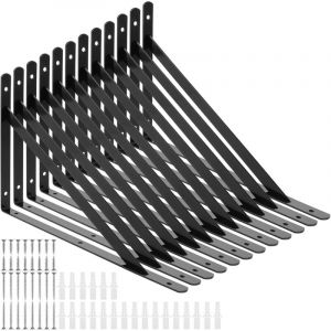 12 pi&egrave;ces de supports d'&eacute;tag&egrave;re, 300 x 190 mm Noir M&eacute;tal &Eacute;querre d'&eacute;tag&egrave;re, Console m&eacute;tallique &agrave; charge lourde &Eacute;querre murale, Support d'&eacute;tag&egrave;re