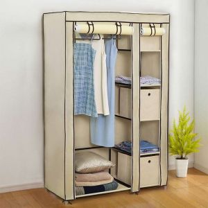 Hofuton Armoire de Rangement Multi-fonction Penderie en Tissu Non-Tiss&eacute; avec Portes Roul&eacute;e Beige