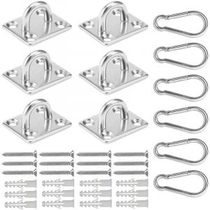 12 Pi&egrave;ces Platine Oeil INOX M5 Mousqueton Platine Ancrage INOX 304 Crochet Oeillet INOX Plaque &agrave; &oelig;illet Crochets de Plafond Support Mural avec Vis