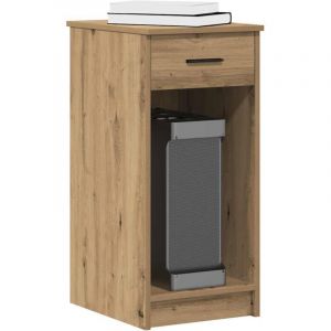 Support d'ordinateur artisanal en ch&ecirc;ne avec tiroir - 35x45x77 cm - Meuble de rangement design