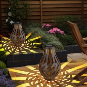 Lanterne de décoration de jardin lanterne solaire avec maille de bambou à suspendre ou à poser, led blanc chaud, DxH 27x17,5 cm, terrasse de jardin,