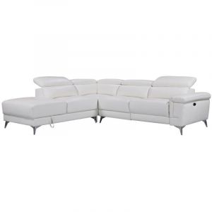 Vente-unique - Canap&eacute; d'angle relax &eacute;lectrique en cuir pascaline - Ivoire - Angle gauche