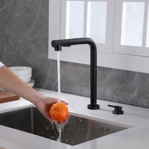 Sumerain - Mitigeur de cuisine noir mat escamotable 2 trous install&eacute; devant la fen&ecirc;tre, Mitigeur &eacute;vier extractible pivotant &agrave; 360&deg; avec 2 Jets aux