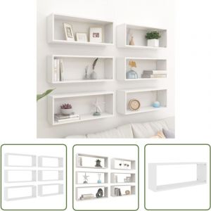 The Living Store - tagères murales cube 6 pcs Blanc 60x15x23 cm Bois d'ingénierie - Etagere Murale - Rangement Mural - Étagères Cubes - Bibliothèque