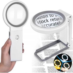 Loupe de Lecture, Loupe Eclairante &agrave; Main sur Pied avec 18 LED Lumi&egrave;re, 10X 30X Loupe de Table avec Support Pliable
