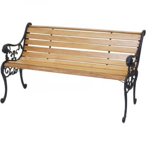 [JAMAIS UTILIS&Eacute;] Banc de jardin HHG-707, banc du parc, banquette en bois, fonte, 2 places, 125cm, 20kg, marron clair