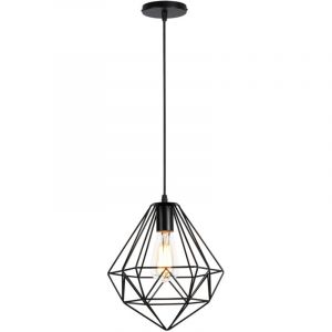E27 Lustre Suspension Industrielle Moderne Lampe Suspension Forme Diamant Luminaire Plafonnier Int&eacute;rieur &Oslash;25,5CM Noir - 1Pcs