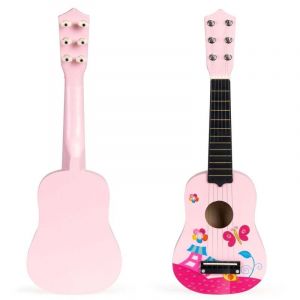 Guitare enfant en bois cordes metal rose ecotoys