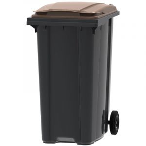ESE France Conteneur Poubelle à déchets 2 roues - 360L - Robuste et Économique - 100% Recyclé - Gris avec Couvercle Marron - Fabriqué en France