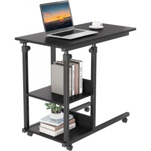 Keepbuying - Table Bouts de Canapé Table Appoint Table de Soins Table de Chevet Mobile Réglable en Hauteur avec Roulettes et Étagères de Rangement