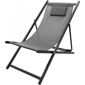 Chaise chilienne pliante 94x61 cm textil&egrave;ne anthracite &ndash; 5 positions