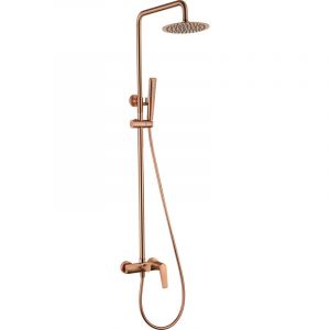 Barre de douche monocommande extensible - Colonne de douche - Robinetterie de salle de bain avec douchette et poignée de douche Couleur Or Rose Brossé