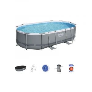 Kit Piscine hors sol tubulaire Bestway Power Steel™- 488 x 305 x 107 cm - Ovale (Livrée avec une échelle, une bâche, un