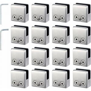16pcs Pinces à Verre 8-10mm Support Verre dans Pinces en Acier Inoxydable Arrêtez Verre de Forme Carrée 8-10mm avec 2 Clés Hexagonales pour