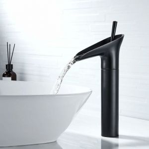 Sollbry - Robinet de salle de bain noir, robinet cascade à poignée unique, robinet de lavabo à levier unique rétro noir, robinet de salle de bain à
