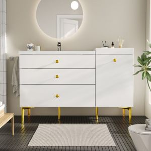 Meuble sous-vasque 120cm, Meuble sous vasque simple avce 3 tiroirs, meuble de salle de bain avec lavabo, rangements, meuble sous-vasque suspendu