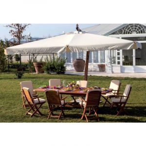 Parasol de'centralise' Aster 3x3 m avec manivelle avec structure en bois et tissu polyester e'cru pour jardin exte'rieur