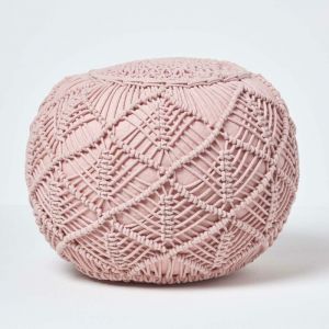 Pouf tress&eacute; en macram&eacute; rose, 35 x 40 cm - Homescapes