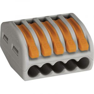 Borne de raccordement WAGO 222-415 flexible: 0.08-4 mm² rigide: 0.08-2.5 mm² Nombre de pôles (num): 5 gris, orange 5 pc