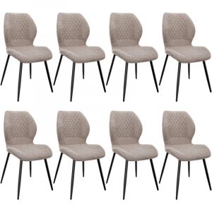 Lot de 8 Chaises salle &agrave; manger,Pieds en m&eacute;tal et rev&ecirc;tement en &agrave; Motif Diamant,avec Coussin en &eacute;ponge de lin-Marron