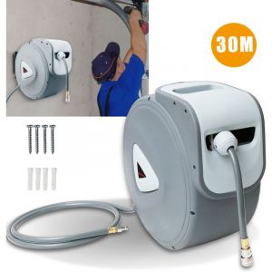 Swanew - Enrouleur Tuyau Arrosage Mural 30+2 m Support Pivotant 180° Devidoir de Tuyaux deEau Rembobinage Auto avec Verrou pour Arroser Pelouse