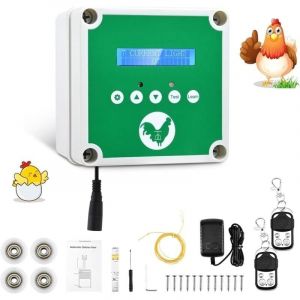 Porte Automatique Poulailler, Ouvre-Porte Automatique pour Poulailler avec 2 Télécommandes et Minuterie, Kit de Porte de Poulailler Electrique