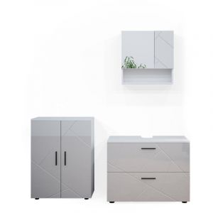 Vicco - Ensemble de meubles de salle de bain Irma, Blanc Haute brillance, 3 pi&egrave;ces, avec armoire basse 80 cm