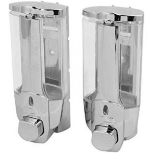 Distributeur de Savon 2X pour Montage Mural - Distributeur de Savon Mural, Rechargeable - Distributeur de Savon pour Gel Douche et shampoing (chrom&eacute;)