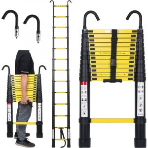 Wolketon &Eacute;chelle t&eacute;lescopique Alu avec crochet escabeau noir+jaune 3.8m