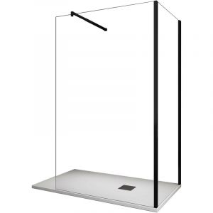 Paroi de Douche d'Angle à l'italienne en Verre Transparent 8MM - Cadre Noir 90x100