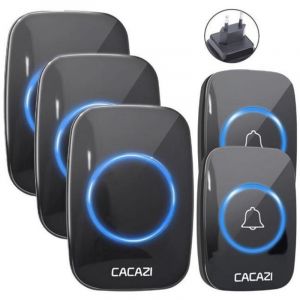 Sonnette sans Fil,Carillon sans Fil Exterieur Etanche 300M de Port&eacute;e 58 M&eacute;lodies au 5 Niveau Volume 2 Emetteurs et 3 R&eacute;cepteurs