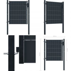 Portail de clôture pvc et acier 100x101 cm Anthracite - Portail De Cloture - Portillon - Clôture Jardin - Porte De Jardin - Porte Aluminium - Home &