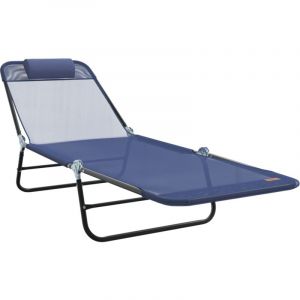 Chaise longue pliante avec appui-tête bleu marine en textilène vidaXL