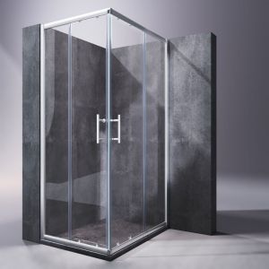 Sonni - Cabine de douche Paroi de douche 100x70cm accès d'angle double porte coulissante verre véritable