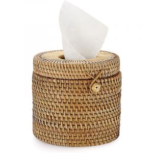 Bo&icirc;te &agrave; Mouchoir en rotin Distributeur Rond bo&icirc;te de Papier Organisateur de Bureau pour Salle de Bain,Salon,Chambre,Jardin