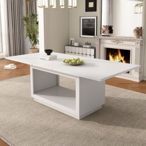 Table extensible carr&eacute;e moderne 140/180x70x76 5cm - Plateau blanc r&eacute;sistant et design &eacute;pur&eacute; - Id&eacute;ale pour salle &agrave; manger et espace repas