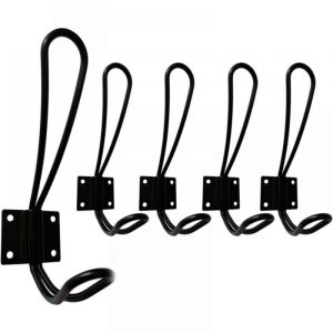 Pat&egrave;re murale noire, lot de 5 crochets muraux et pat&egrave;res, crochets m&eacute;talliques pour salle de bain, toilettes et meubles de cuisine