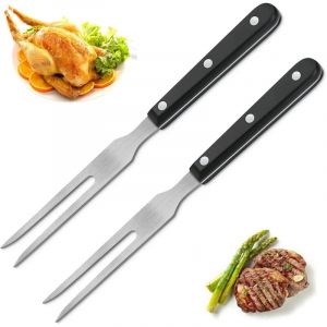 Aougo - Fourchette à Viande avec Manche en Bois 2 Pièces Acier Inoxydable Barbecue Longue Découper Forgée pour Dindes, Steaks, Rôtis et Cuisines,